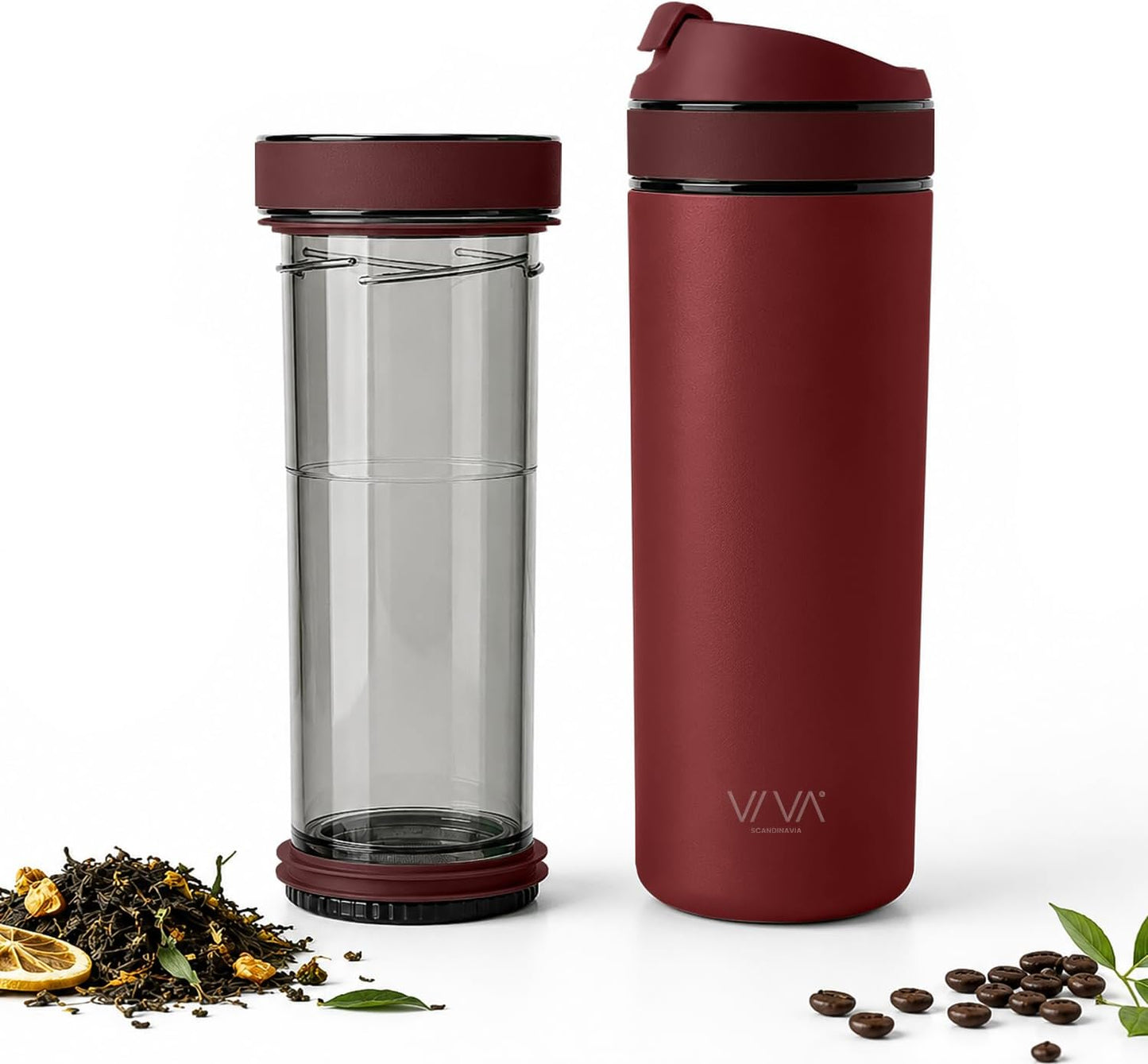 VIVA Recharge Tea Infuser Bottle, 16 oz Insulated Stainless Steel Travel Tea Tumbler with Infuser for Loose Leaf, Hot & Cold Tea & Coffee, Patented Steep Control, Leak-Resistant Lid - Mustard