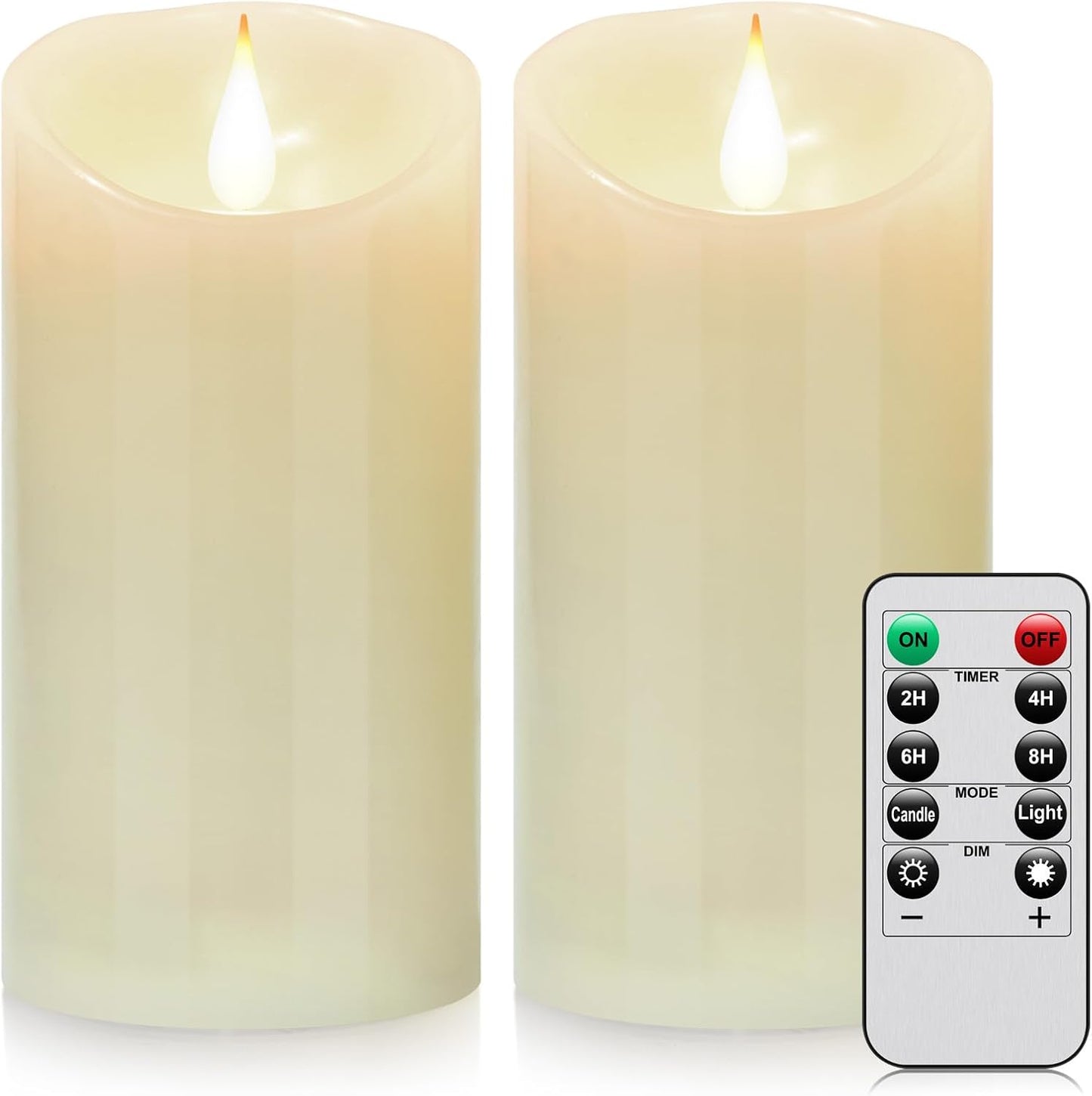 2PACK Outdoor Plastic flameless Candles with Remote Control and Timer, LED Flickering Battery Operated Electric Pillar Candles (D3 xH5.5) for Camping, Weddings, Home Decoration