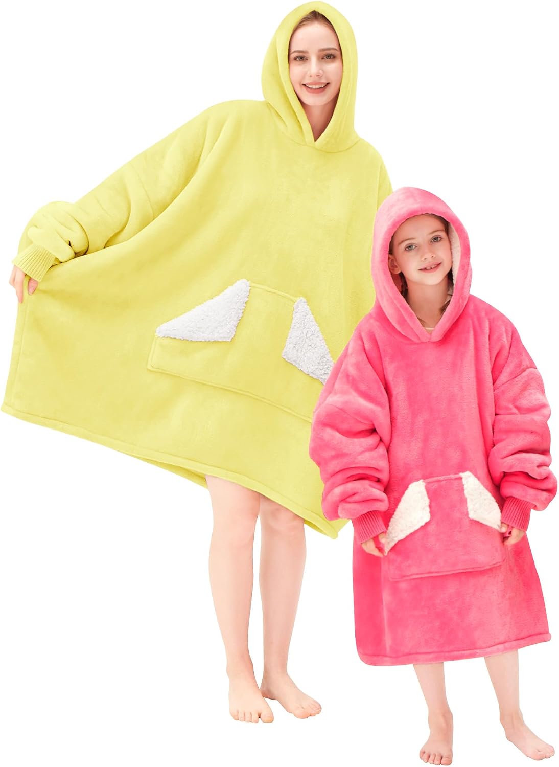 Touchat Wearable Blanket Hoodie, Oversized Sherpa Blanket Sweatshirt with Hood Pocket and Sleeves, Super Soft Warm Plush Hooded Blanket for Adult Women Men, One Size Fits All (Pink)