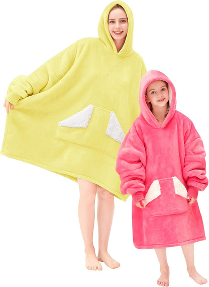 Touchat Wearable Blanket Hoodie, Oversized Sherpa Blanket Sweatshirt with Hood Pocket and Sleeves, Super Soft Warm Plush Hooded Blanket for Adult Women Men, One Size Fits All (Pink)