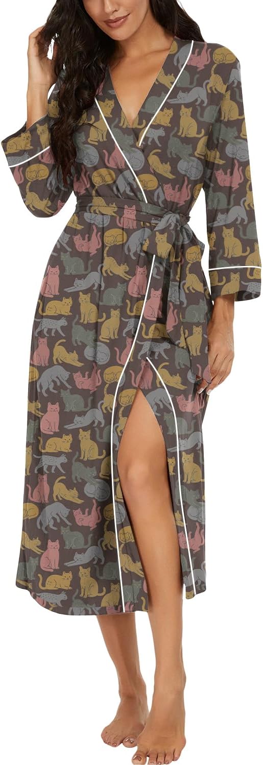 PrinStory Robes for Women 3/4 Sleeve Long Bath Robe XS-4XL