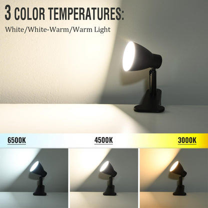 CRI 90+ Eye-Care Clip Light for Reading, 6W Small Clamp Lamp for Desk, Flexible Gooseneck Clip Lamp for Bed Headboard with 3 Color Modes & 10 Brightness(Adapter Include)