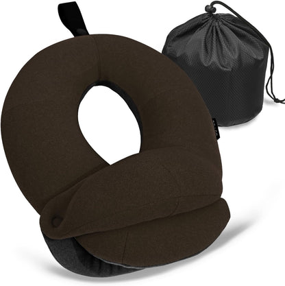BUYUE Travel Neck Pillows for Airplanes, Memory Foam 360° Head Support Sleep for Long Flight, Skin-Friendly & Breathable, Kit with Eye Mask, Earplugs and Storage Bag (Adult, Grey, 90+ lbs)