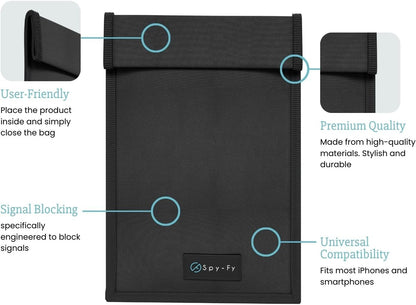 Faraday Bag for Phones - Signal Blocking Pouch 8.6 inch | Blocking LTE, Bluetooth, WiFi, RFID | Anti-Tracking & Hacking Protection for Smartphones & iPhones | Black
