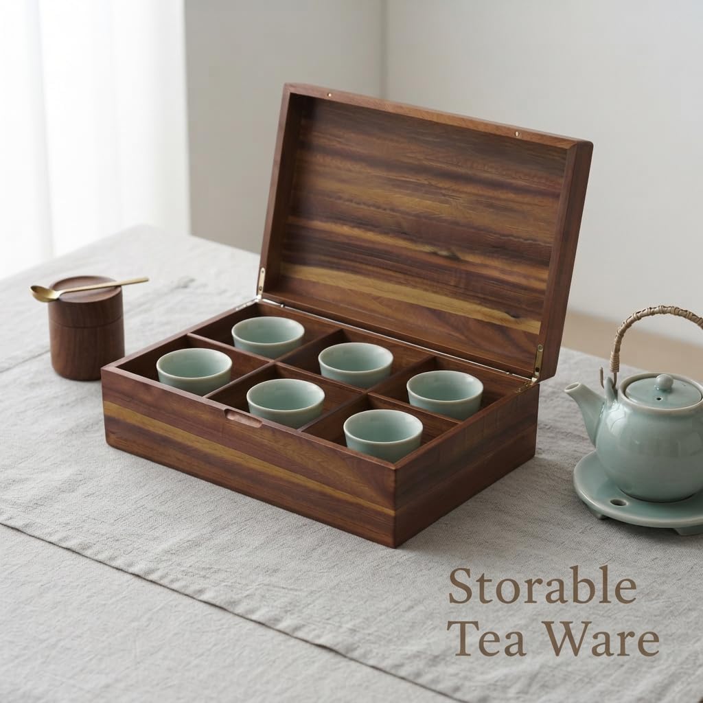 Acacia Wooden Tea Bag Organizer Box, Countertop Tea Station