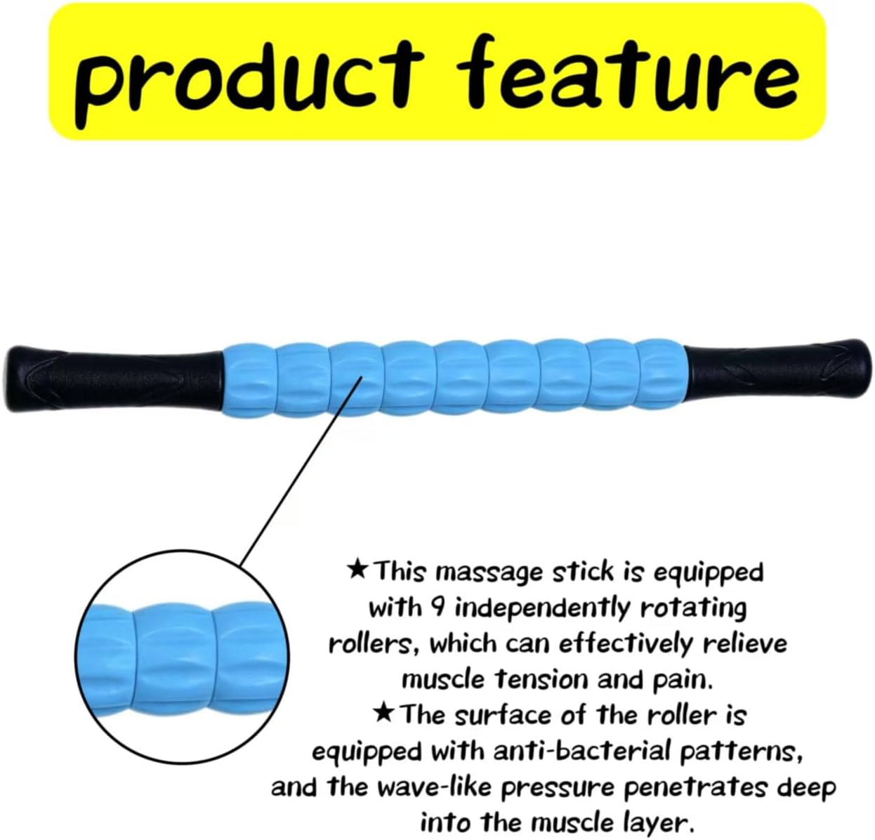 Muscle Roller Stick - A Full-Body Massage Roller that Can Relieve Muscle Soreness, Cramps and Tension After Exercise. It is a Handheld Physical Therapy and Recovery Tool（Black and Purple）
