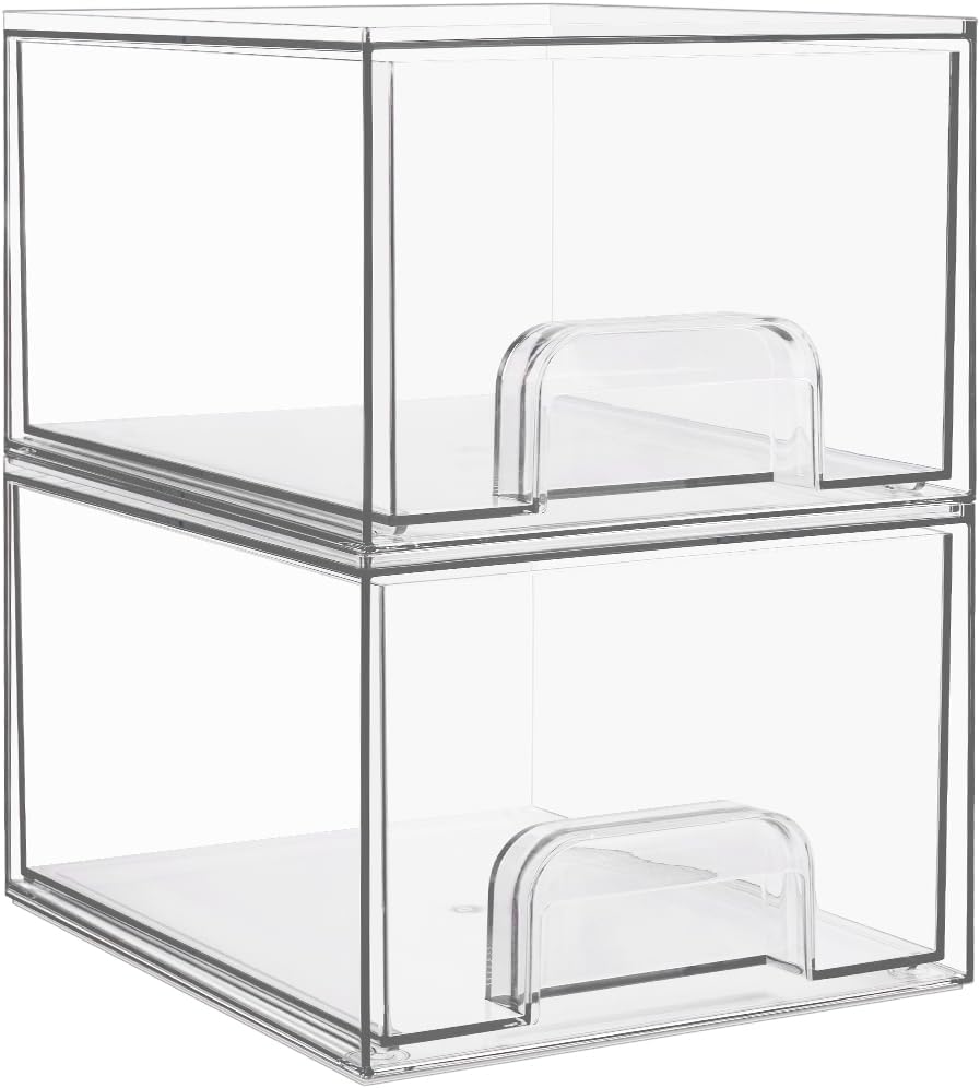 Vtopmart 4 Pack Small Clear Stackable Storage Drawers,Acrylic Bathroom Makeup Organizer,Plastic Storage Bins for Vanity, Undersink, Kitchen Cabinets, Pantry, Home Organization