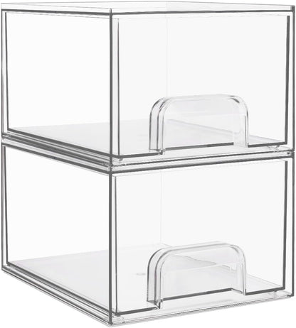 Vtopmart 4 Pack Small Clear Stackable Storage Drawers,Acrylic Bathroom Makeup Organizer,Plastic Storage Bins for Vanity, Undersink, Kitchen Cabinets, Pantry, Home Organization