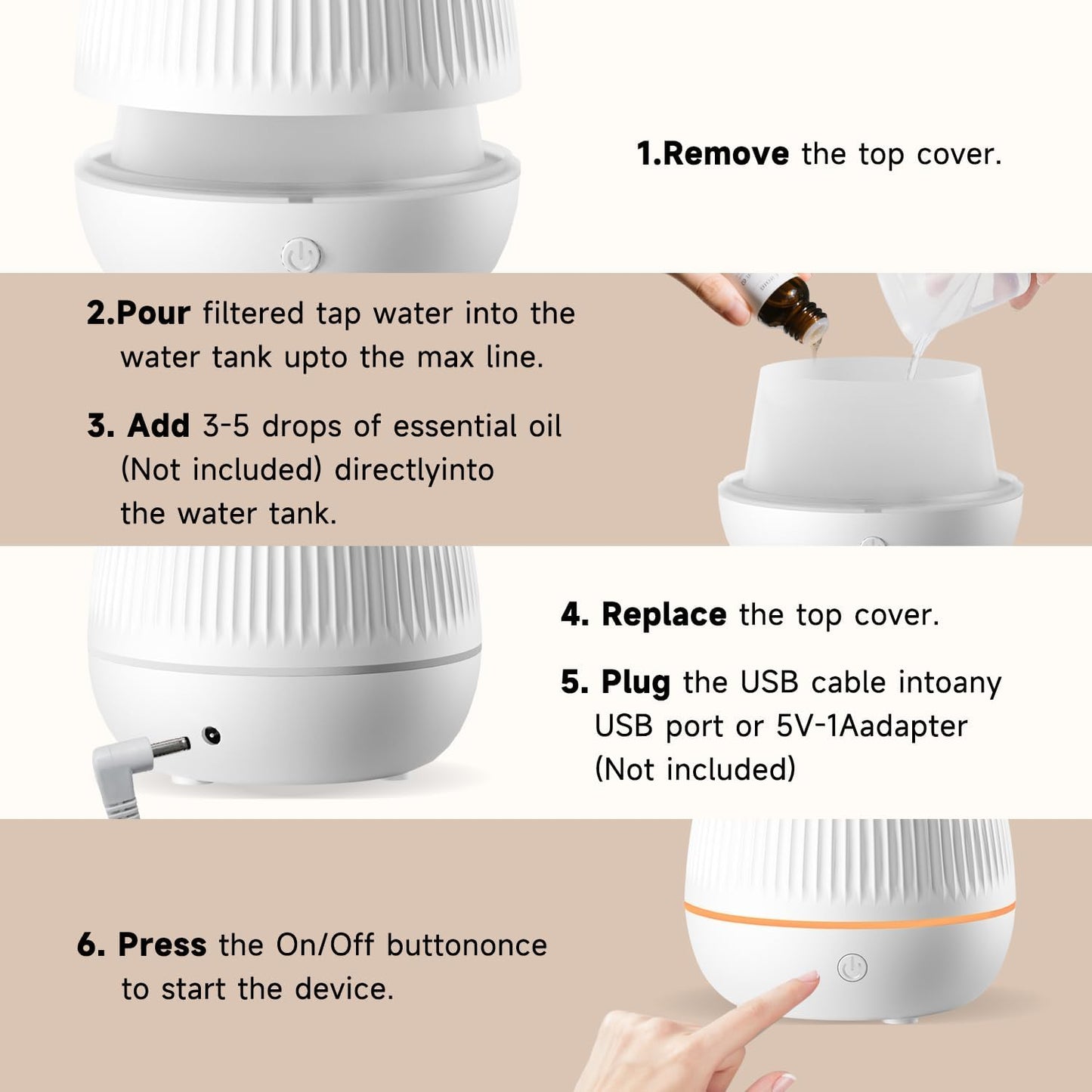 Ultrasonic Essential Oil Diffuser, Home Fragrance Aroma Diffuser with Auto Shut-Off, Color Change Night Light & Ultra-Quiet Operation, BPA-Free Portable Aromatherapy Humidifier for Home (Black)
