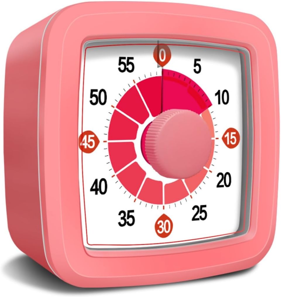Visual Timer for Kids, 60-Minute Countdown Timer for Classroom Office Kitchen, Pomodoro Timer with Silent Operation，Time Management Tools with Colorful Pattern(White)