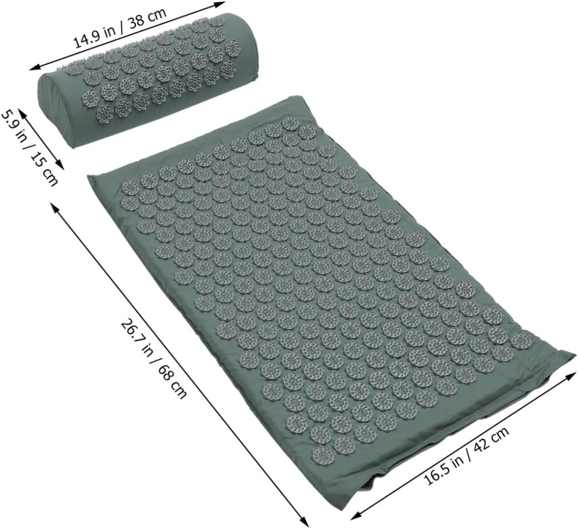 Acupressure Mat and Shiatsu Massage Pillow Set with Bag, Washable Grey Yoga Mat for Back and Neck Relief, Acupuncture Accessory Suitable for Wellness and Relaxation