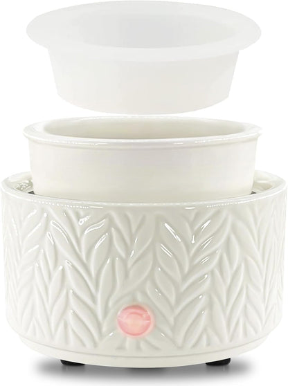 EQUSUPRO Wax Melt Warmer for Scented Wax Melts 3-in-1 Electric Ceramic Candle Wax Warmer Burner Fragrance Wax Melter for Home Office Bedroom Gift & Decor (Leaf)