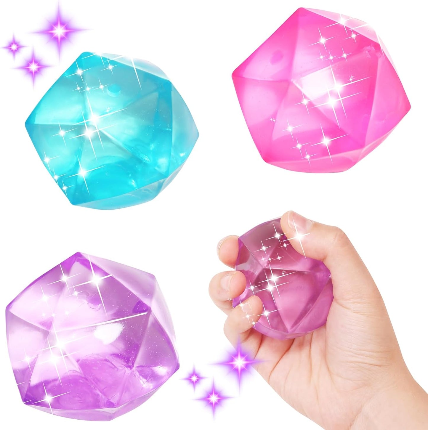 3pack Stress Cube Squishy Stress Balls for Adults Kids Fidget Toy for Your Best Mellow and Chill -Ice Cubes-Square Shape with Filling in Pink Purple Blue (3pcs Cube )