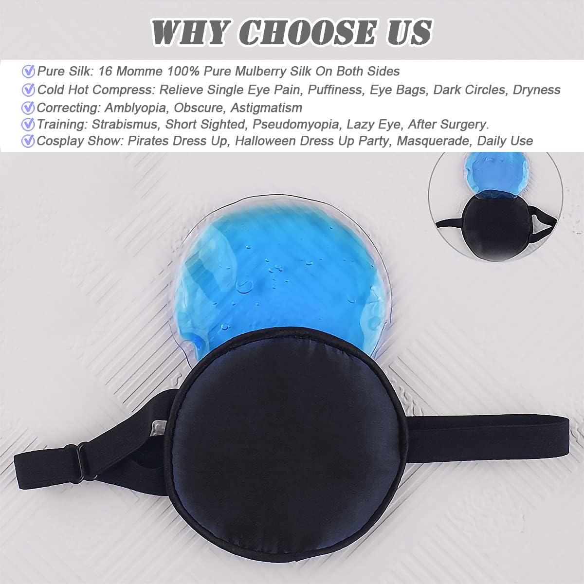 Cooling Eye Patches for Puffy Eyes, Pure Silk Ice Eye Patch, Single Eye Mask, Medical One Eye Cover Cold Hot Therapy Strabismus Lazy Eyes After Surgery Adult Kid Pirate Eyepatch (Pink-New)
