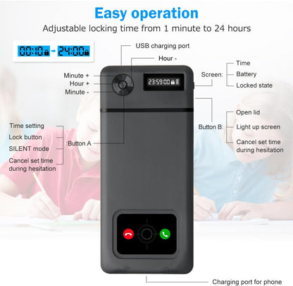 Phone Lock Box with Timer,Phone Lock Box,90 Days of Continuous Use,Quiet Mode,2 Charging Ports,Excessive Games,Mobile Phone Addiction