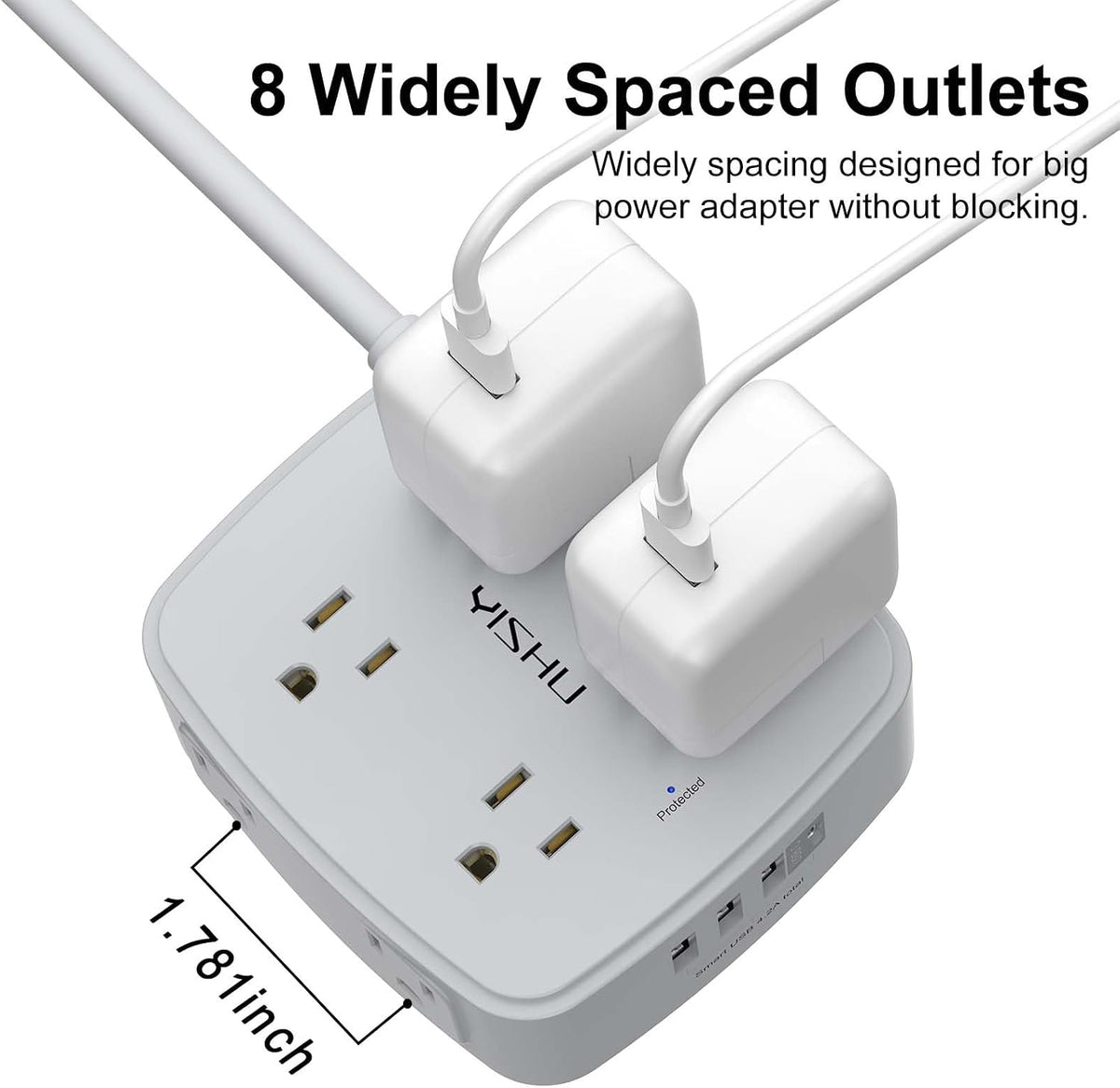 YISHU 6Ft Surge Protector Power Strip with 8 Widely Outlets & 4 USB Ports