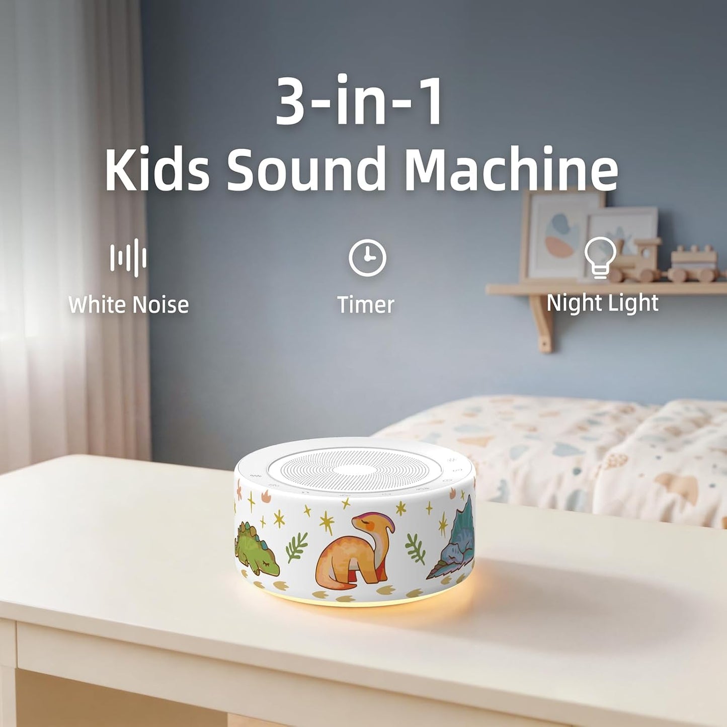 Kipcush White Noise Machine for Baby & Adults, 30 Soothing Sounds, Soft Non-Glare Nursery Lamp, 8 Color Night Lights, Memory Function (Angel V1 White, Standard)