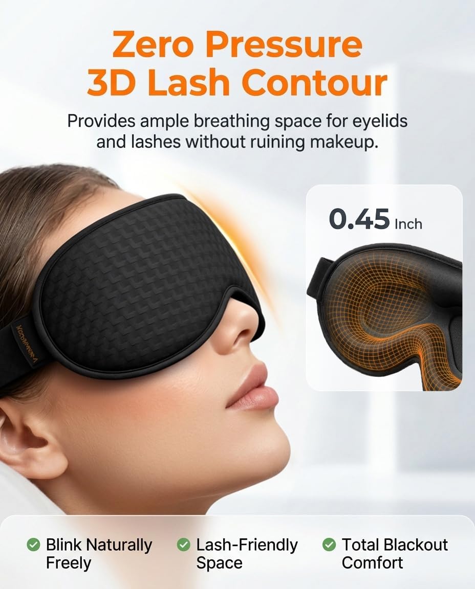Blackout Weighted Eye Mask for Sleeping: 3D Contoured Gentle-Pressure Sleep Mask for Men & Women - Airplane Travel & Night Shift Essentials, Zero Eye Pressure, Breathable Blindfold, Black