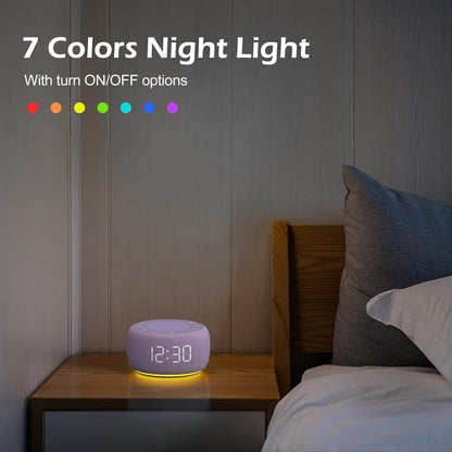 Buffbee Alarm Clock with Sound Machine for Bedrooms – 2-in-1 White Noise Machine for Sleep, Gentle Wake-Up with Soft Alarm Sounds, Ambient Night Light, Plug-in, Sleep Better, Wake Gently