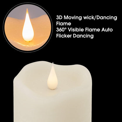 TECHLONG Flickering Flameless Candles with 3D Moving Flame, Last 1000+ Hours Battery Operated Candles with Timer, Ivory Real Wax Pillar Electric LED Candle for Wedding Christmas Party/3" x 5"