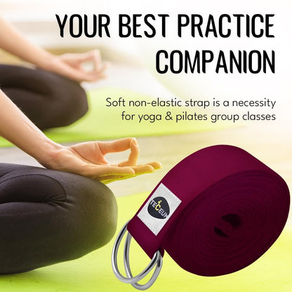 TECEUM 2 IN 1 Yoga & Mat Strap for Stretching – Cotton – 6/8/10 ft