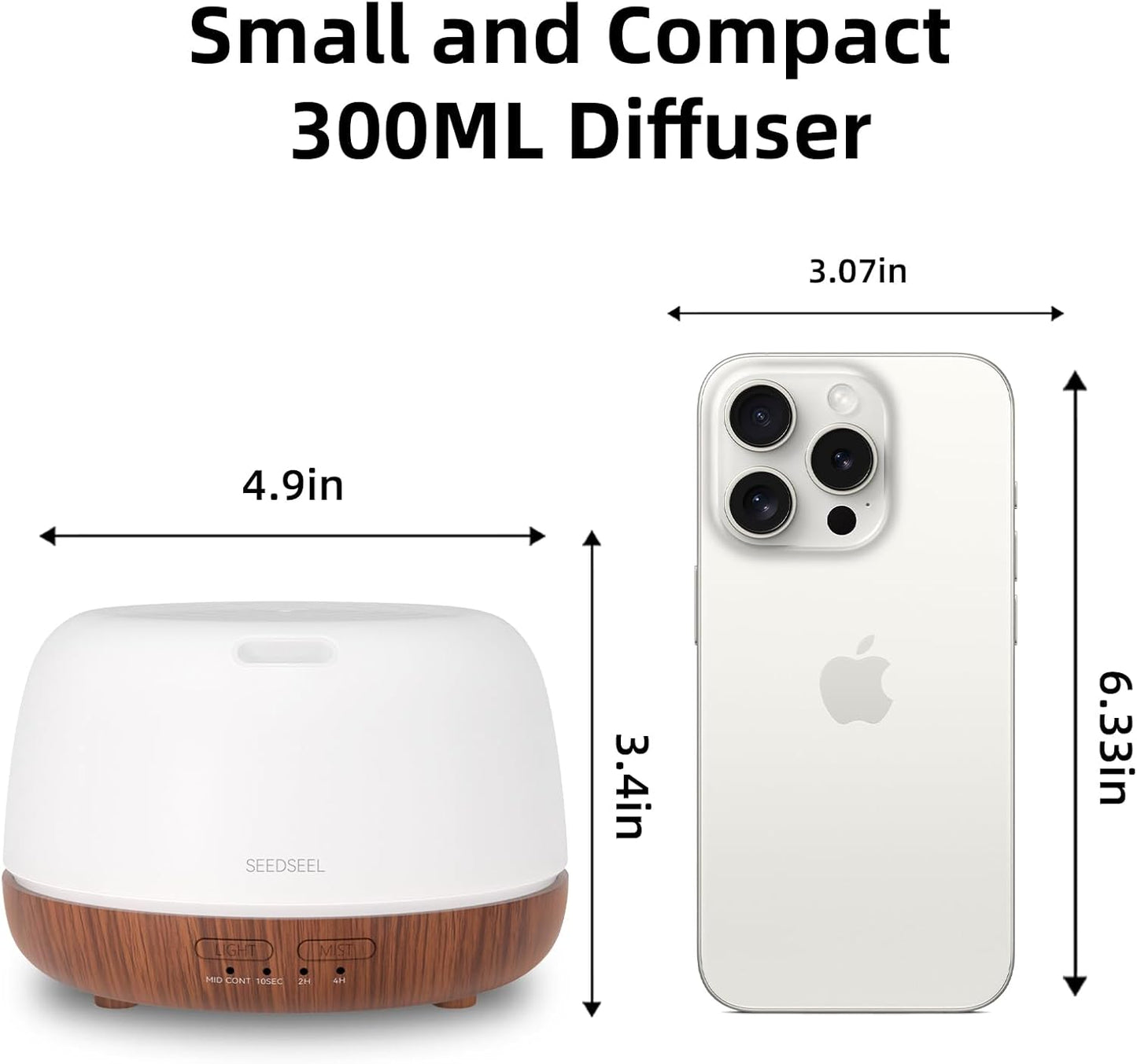 SEEDSEEL 300ML Essential Oil Diffuser with 7-Color LED Lights and Remote Control, Modern Minimalist Design, High-Efficiency Ultrasonic Mist Aromatherapy Diffuser for Home