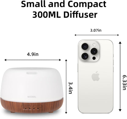 SEEDSEEL 300ML Essential Oil Diffuser with 7-Color LED Lights and Remote Control, Modern Minimalist Design, High-Efficiency Ultrasonic Mist Aromatherapy Diffuser for Home