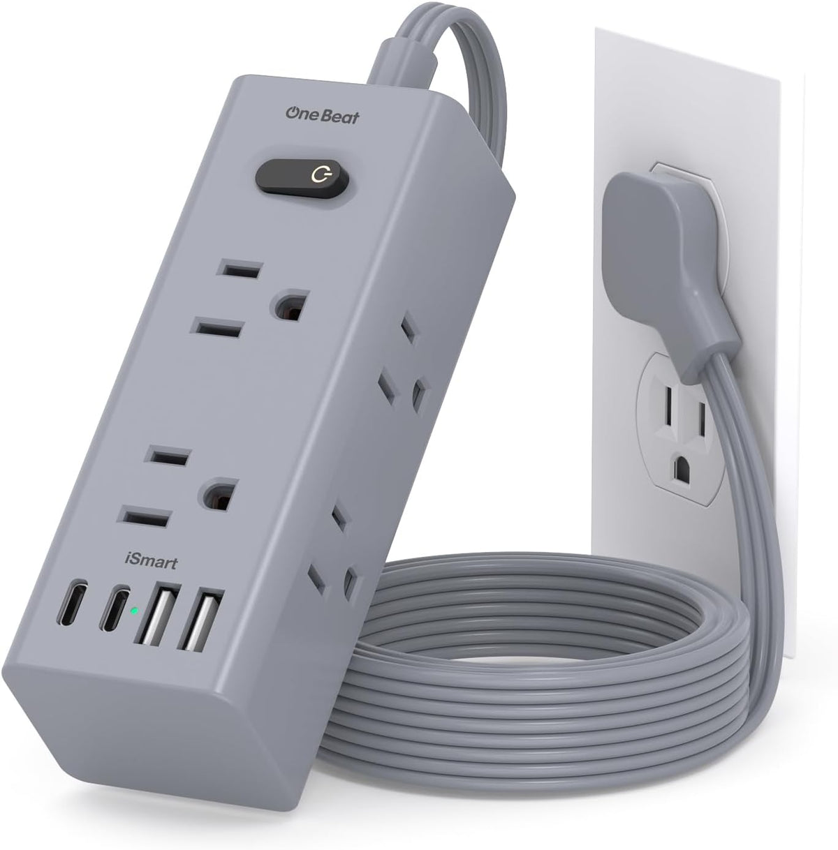 One Beat 10Ft Extension Cord with Multiple Outlets,Flat Plug Power Strip