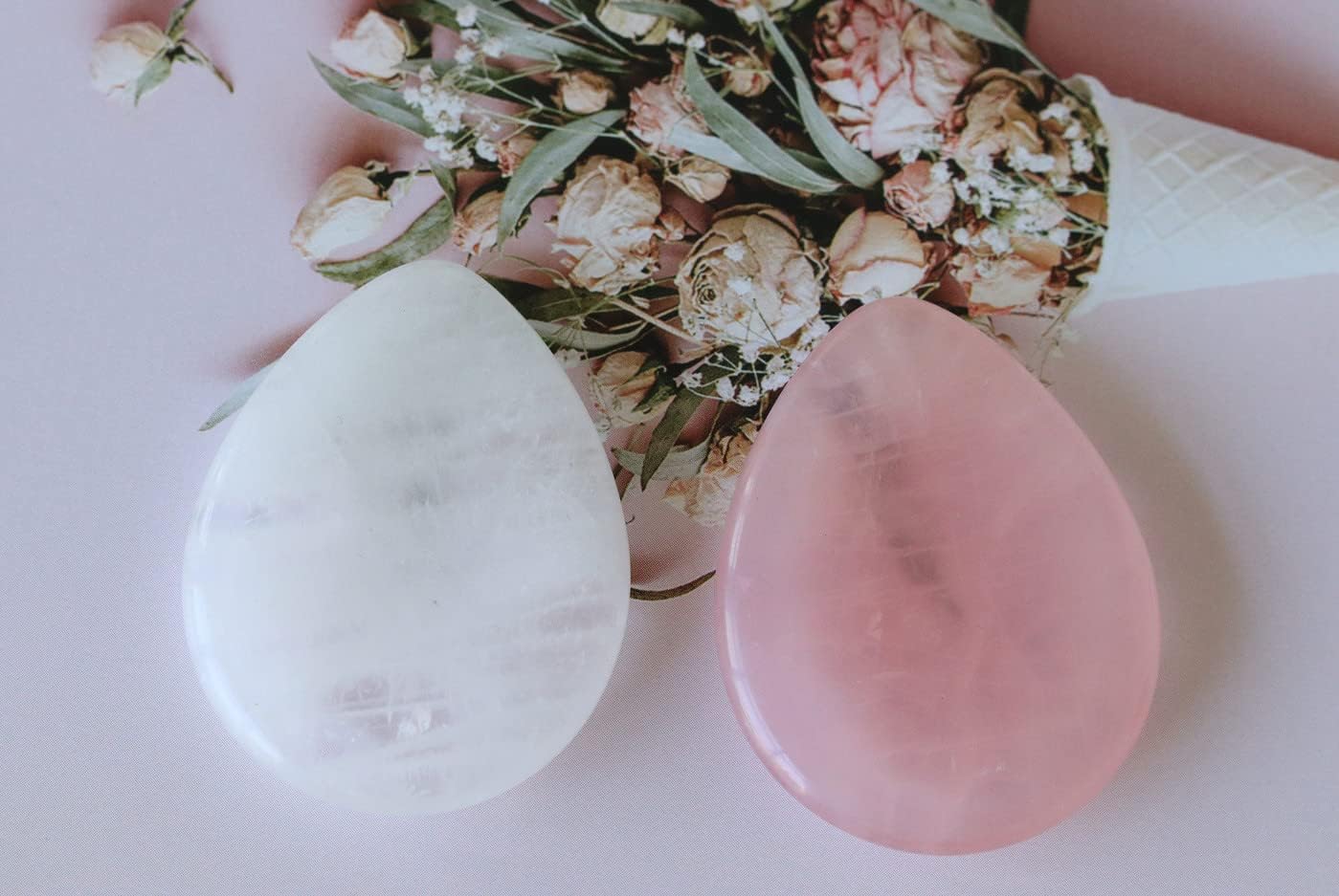YATOJUZI Thumb Worry Stones for Anxiety Stress Relief Items Healing Crystals Natural Amethyst Rose Quartz Crystal Palm Pocket Stone Gemstones Meditation Reiki Spiritual Gifts for Women Men 2PCS