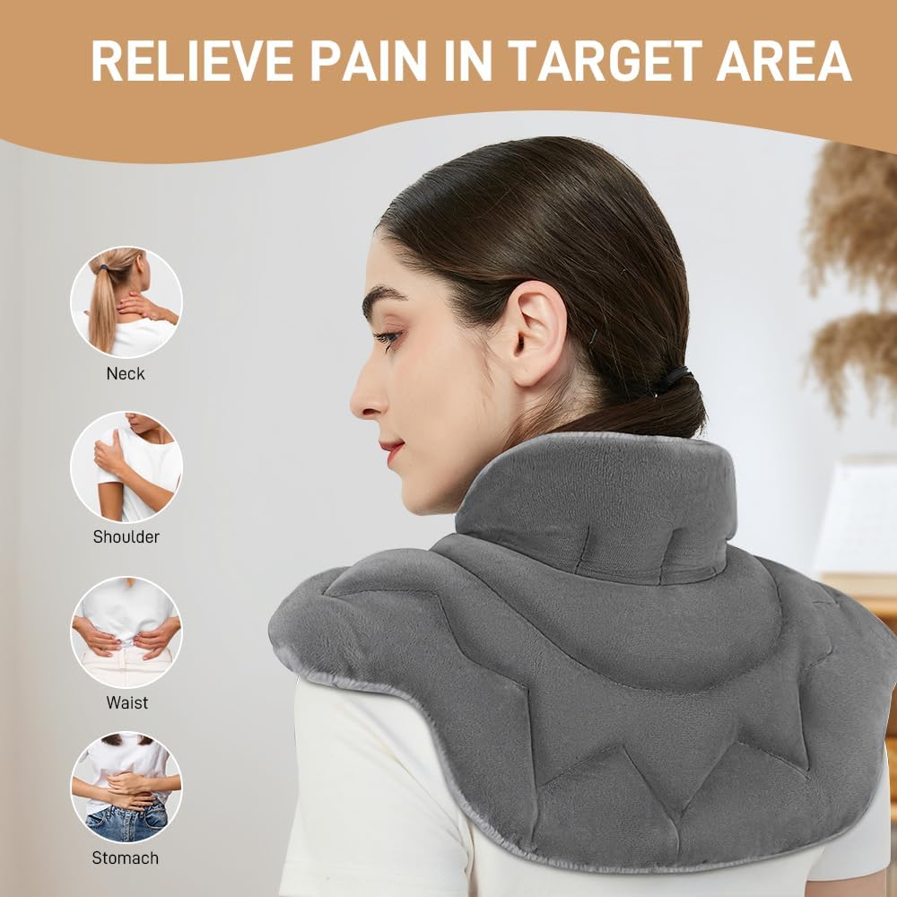 Microwavable Heat Pad for Neck and Shoulders, Weighted Microwave Moist Heating Wrap for Pain Relief Sore Muscle Stress Tension, Heated Wrap with Aromatherapy, Hot & Cold Compress, Grey
