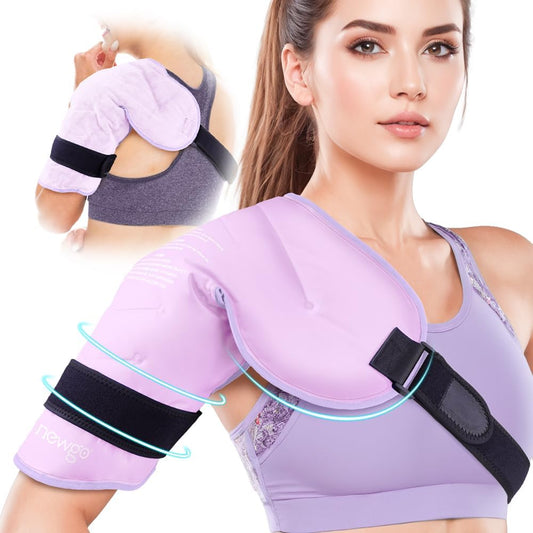 NEWGO Shoulder Ice Pack Rotator Cuff - Reusable Cold Therapy Wrap Shoulder Brace for Pain Relief, Gel Ice Pack for Injuries & Surgery Recovery with Adjustable Strap - Purple