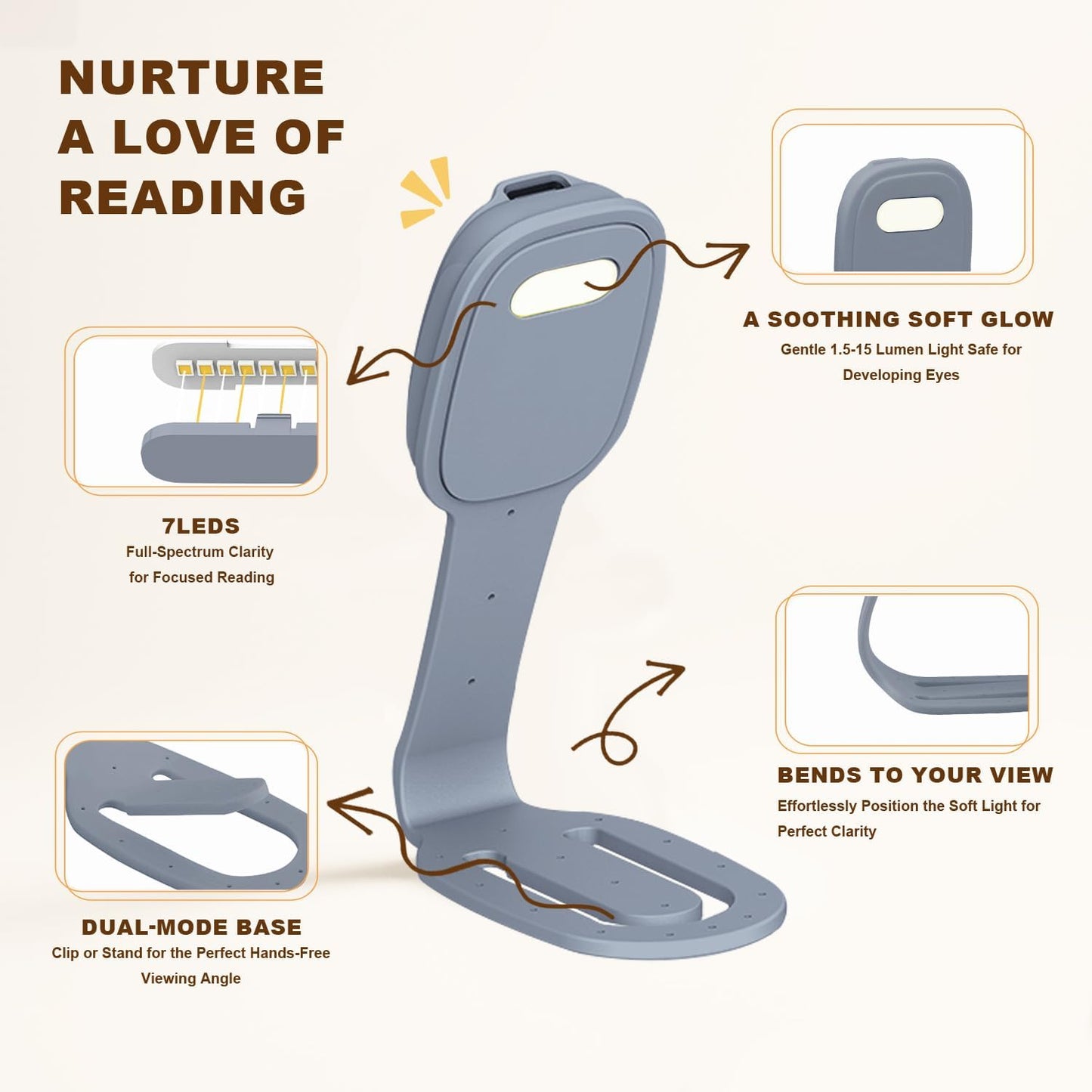Rechargeable Kids Book Light, Cute Bookmark Reading Light for Kids, Dimmable Portable LED Book Light for Reading in Bed, Eye-Caring Bedtime Reading Lamp for Children & Travel, Black