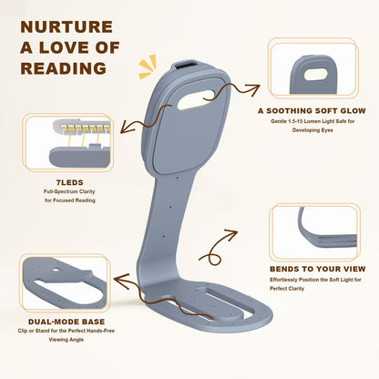 Rechargeable Kids Book Light, Cute Bookmark Reading Light for Kids, Dimmable Portable LED Book Light for Reading in Bed, Eye-Caring Bedtime Reading Lamp for Children & Travel, Black