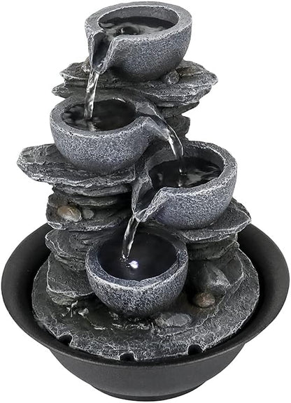 8.3” H Indoor Zen Tabletop Water Fountain, Rock Cascading Waterfall with Spinning Crystal Ball & LED Light for Home Office Decor
