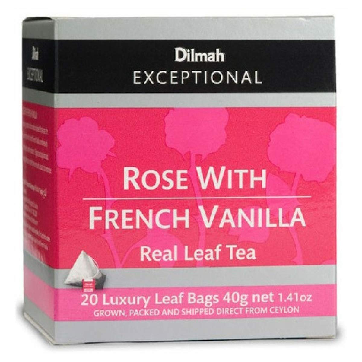 Dilmah Rose with French Vanilla Tea 20 Luxury Tea Bags - Dilmah Exceptional Real Leaf Tea Pure Ceylon French Vanilla