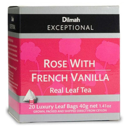 Dilmah Rose with French Vanilla Tea 20 Luxury Tea Bags - Dilmah Exceptional Real Leaf Tea Pure Ceylon French Vanilla