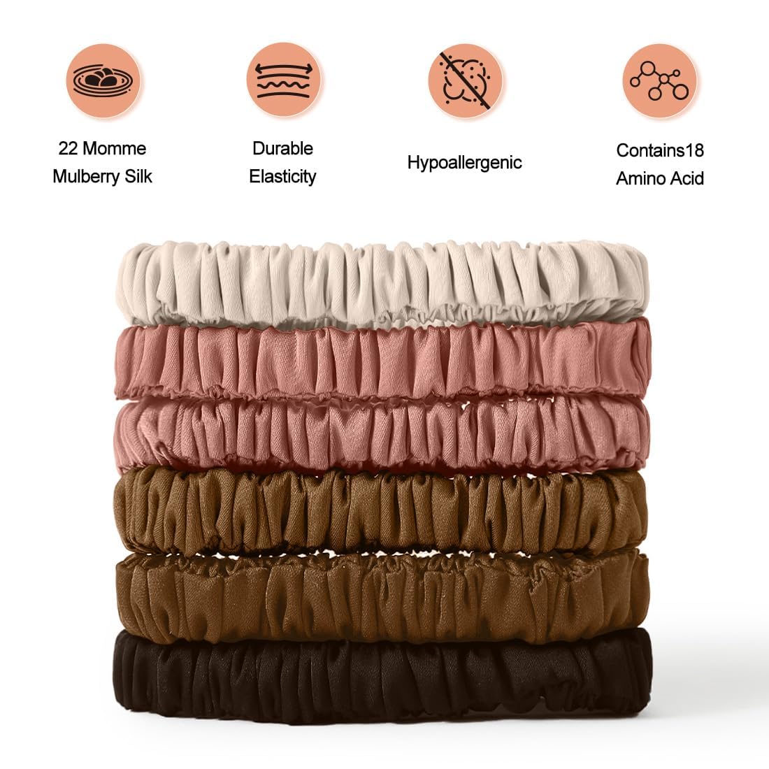 6PCS Silk Scrunchies for Hair, 100% Mulberry Silk Hair Ties, Scrunchies for Women Girls, Elastic Ponytail Holders No Damage