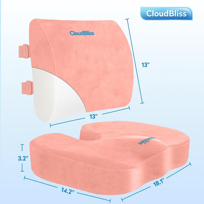 CloudBliss Lumbar Support Pillow & Seat Cushion Set for Office Chair, Desk Chair, Wheelchair & Car – Memory Foam Back Support, Ergonomic Chair Cushions, Sciatica Pain Relief, Home Essentials, Black