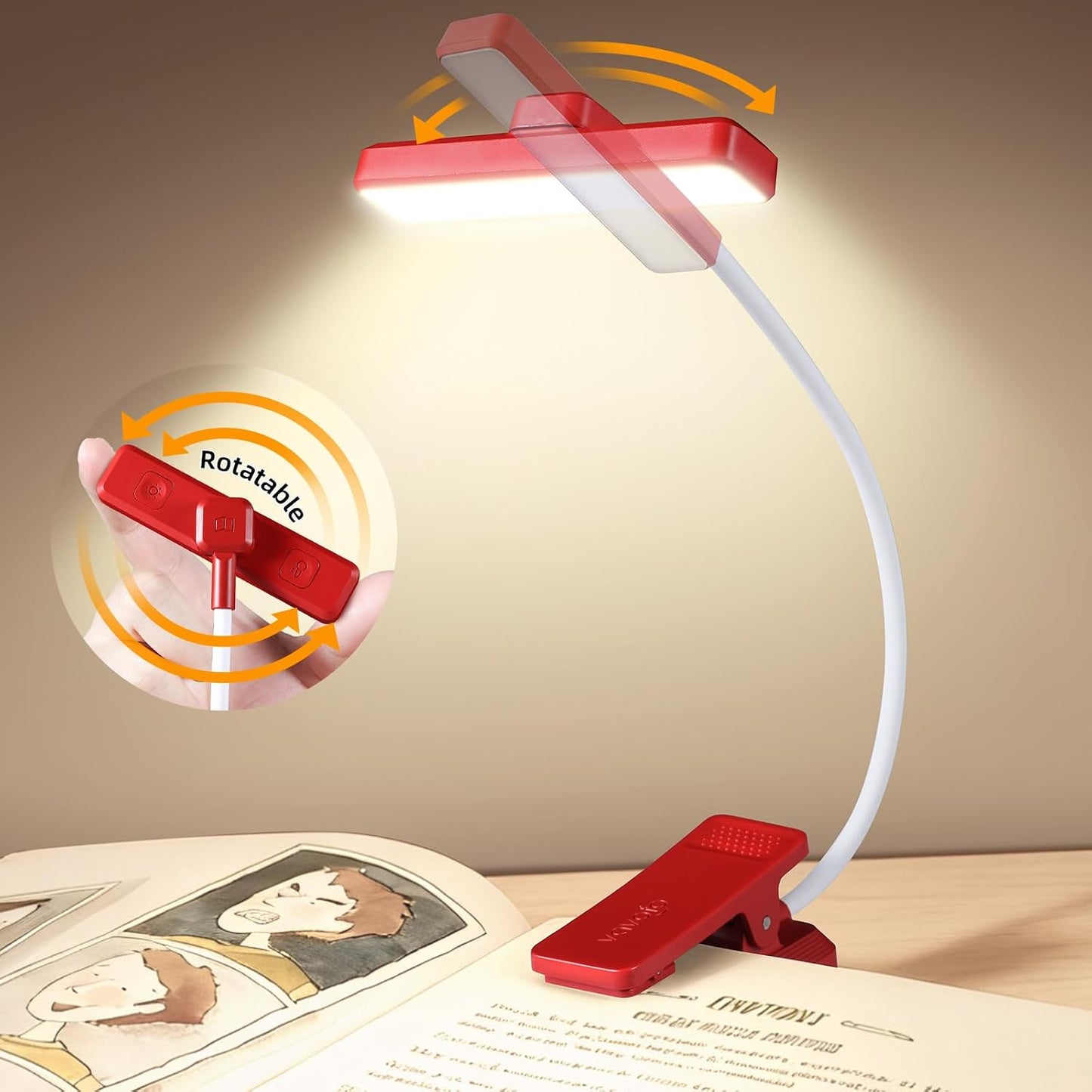 VAVOFO 24 LEDs Rotatable Book Light, Rechargeable Clip Reading Lamp
