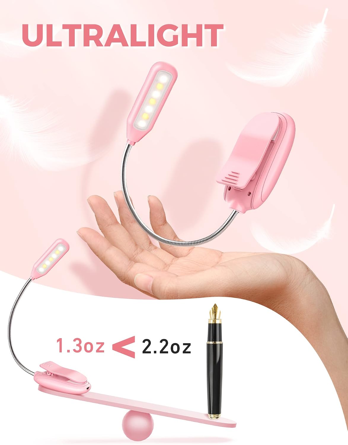 Monotremp Book Lights for Reading at Night in Bed, 80 Hours Runtime Rechargeable Reading Lights for Books in Bed, 3 Brightness Levels × 3 Color Temperatures, 1.3 oz Lightweight