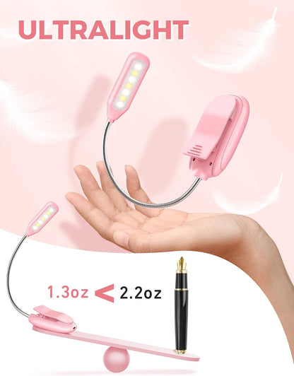 Monotremp Book Lights for Reading at Night in Bed, 80 Hours Runtime Rechargeable Reading Lights for Books in Bed, 3 Brightness Levels × 3 Color Temperatures, 1.3 oz Lightweight