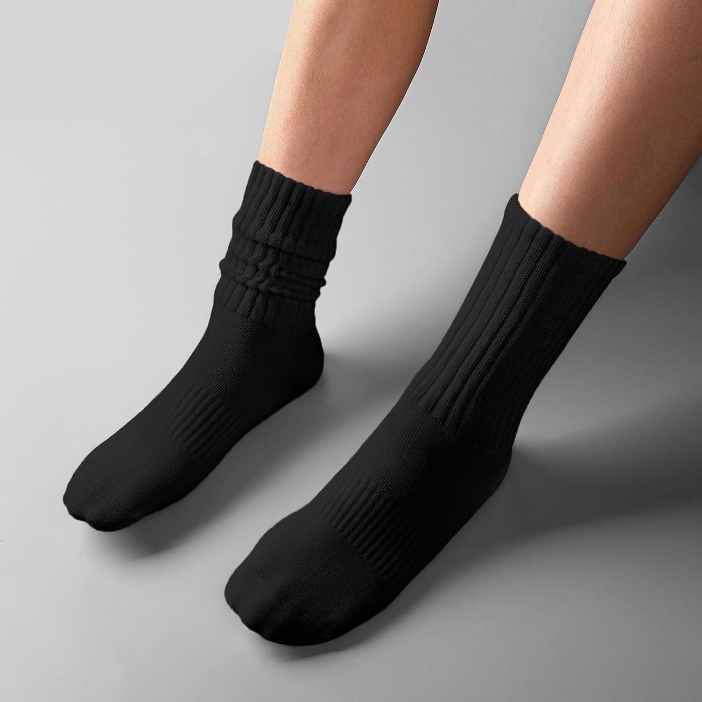 Womens Scrunch Crew Socks: Retro Solid Slouch Mid Calf Socks - Cotton Casual Athletic Socks