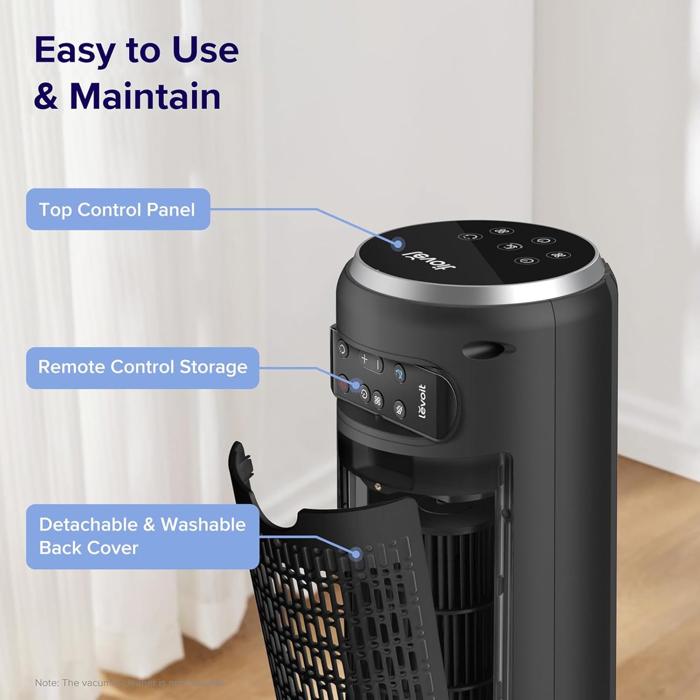 LEVOIT Tower Fan for Bedroom, Standing Fan with 36”-47” Adjustable Height, 90° Oscillating Room Fan, 28dB Quiet for Sleep, 23 ft/s Velocity, 5 Speeds 4 Modes, 12H Timer, Remoter, for Home, White