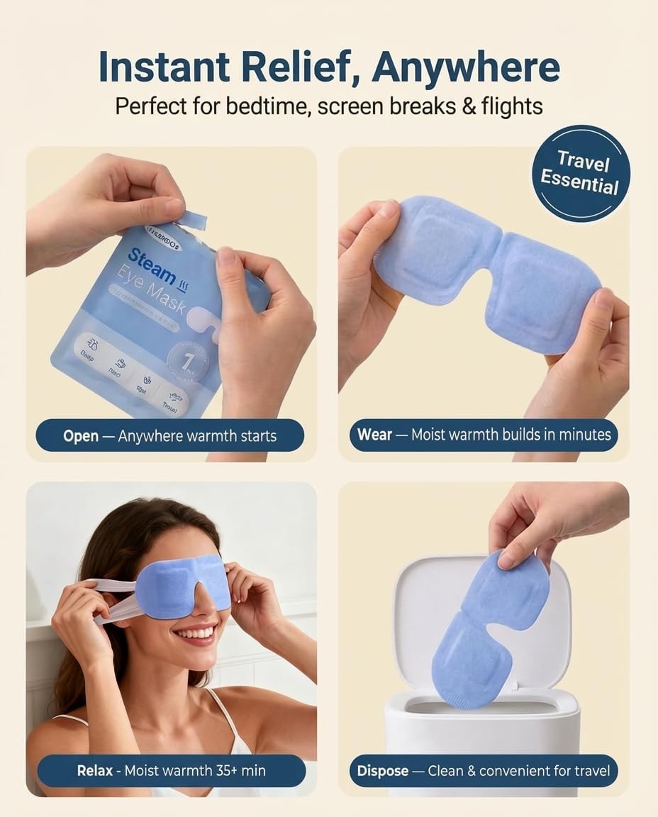 16 Pack Steam Eye Mask for Dry Eyes: Self-Heating Warm Compress for Stye Relief & Digital Eye Strain, FSA&HSA Eligible, Travel & Spa Essential, Disposable, No Microwave, Self-Care Gift, Unscented