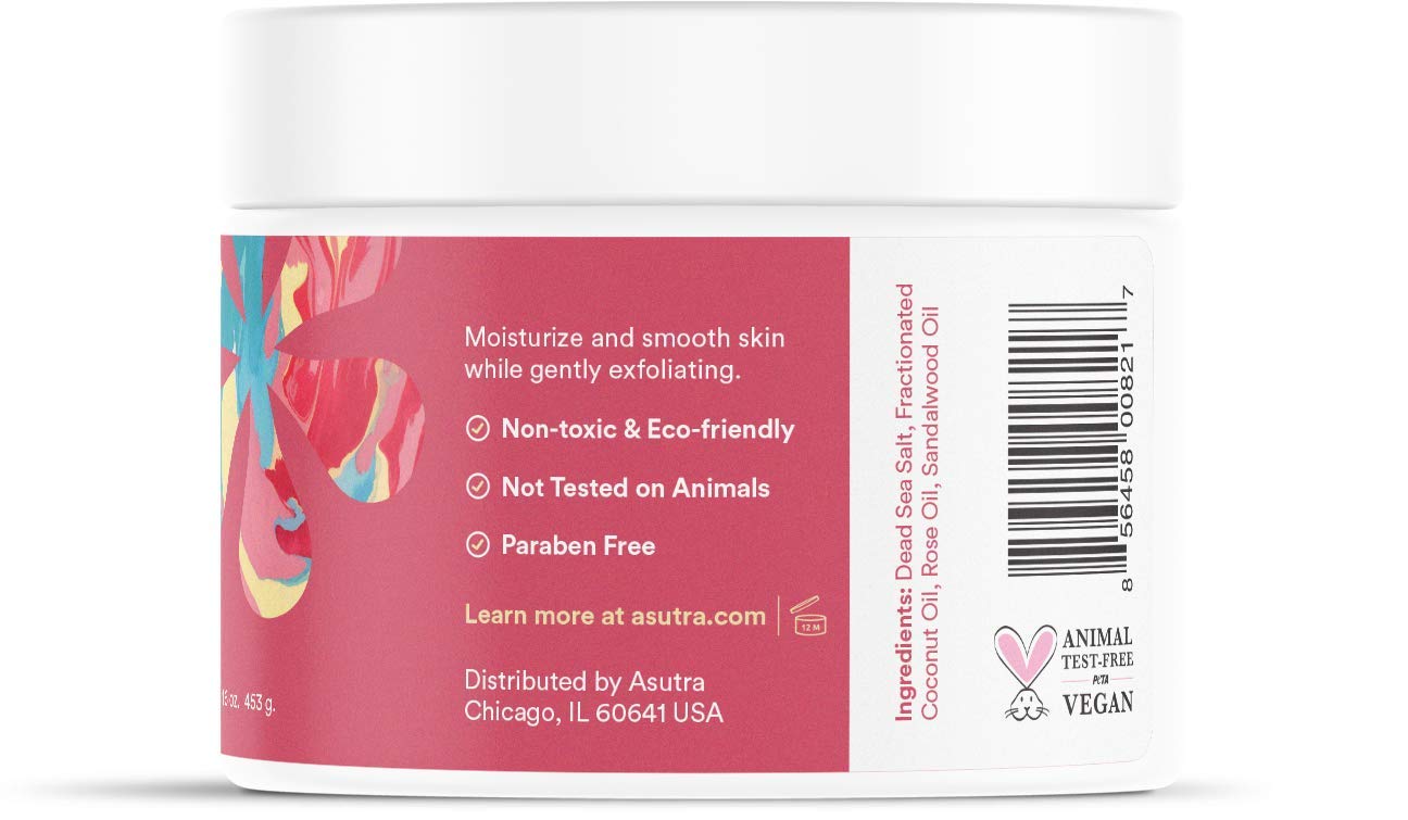 ASUTRA Dead Sea Salt Essential Oil Body Scrub Exfoliator (16 Ounce)