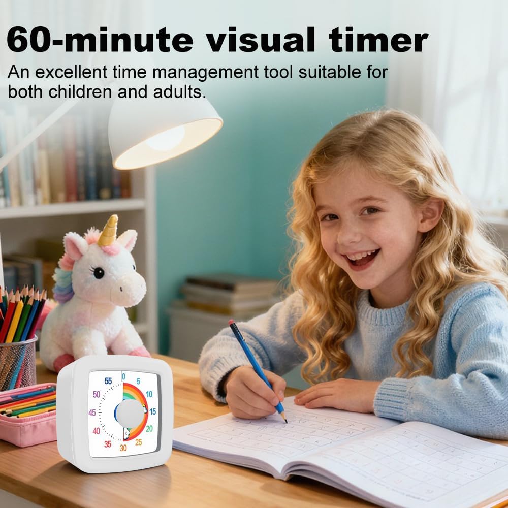 Visual Timer for Kids & Adults, 60 Minute Rainbow Countdown Timer, Time Management Tool for Classroom, Home, Kitchen, Office, School (Green-Round-Rainbow)