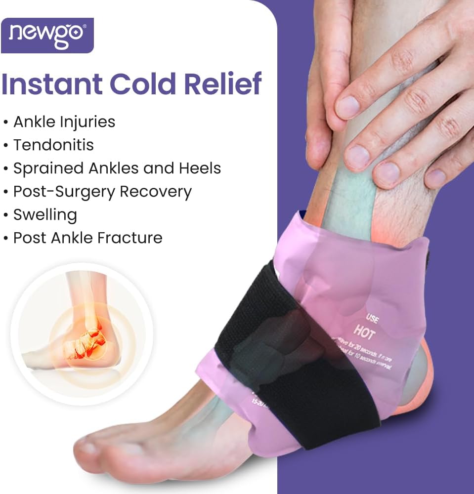 NEWGO Ankle Ice Pack Wrap for Sprained Relief, Ice Pack for Ankle Inuries Reusable, Cold Therapy for Ankles Swelling, Post Surgery Recovery - Blue