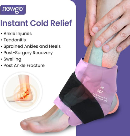 NEWGO Ankle Ice Pack Wrap for Sprained Relief, Ice Pack for Ankle Inuries Reusable, Cold Therapy for Ankles Swelling, Post Surgery Recovery - Blue