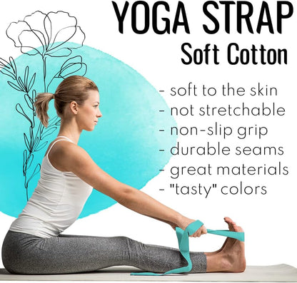 TECEUM 2 IN 1 Yoga & Mat Strap for Stretching – Cotton – 6/8/10 ft
