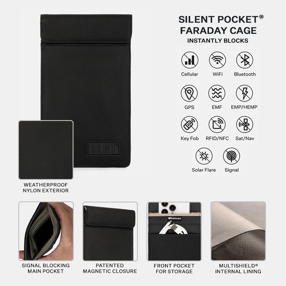 SLNT Faraday Phone Sleeve - Signal Blocking Pouch (Black, Medium)